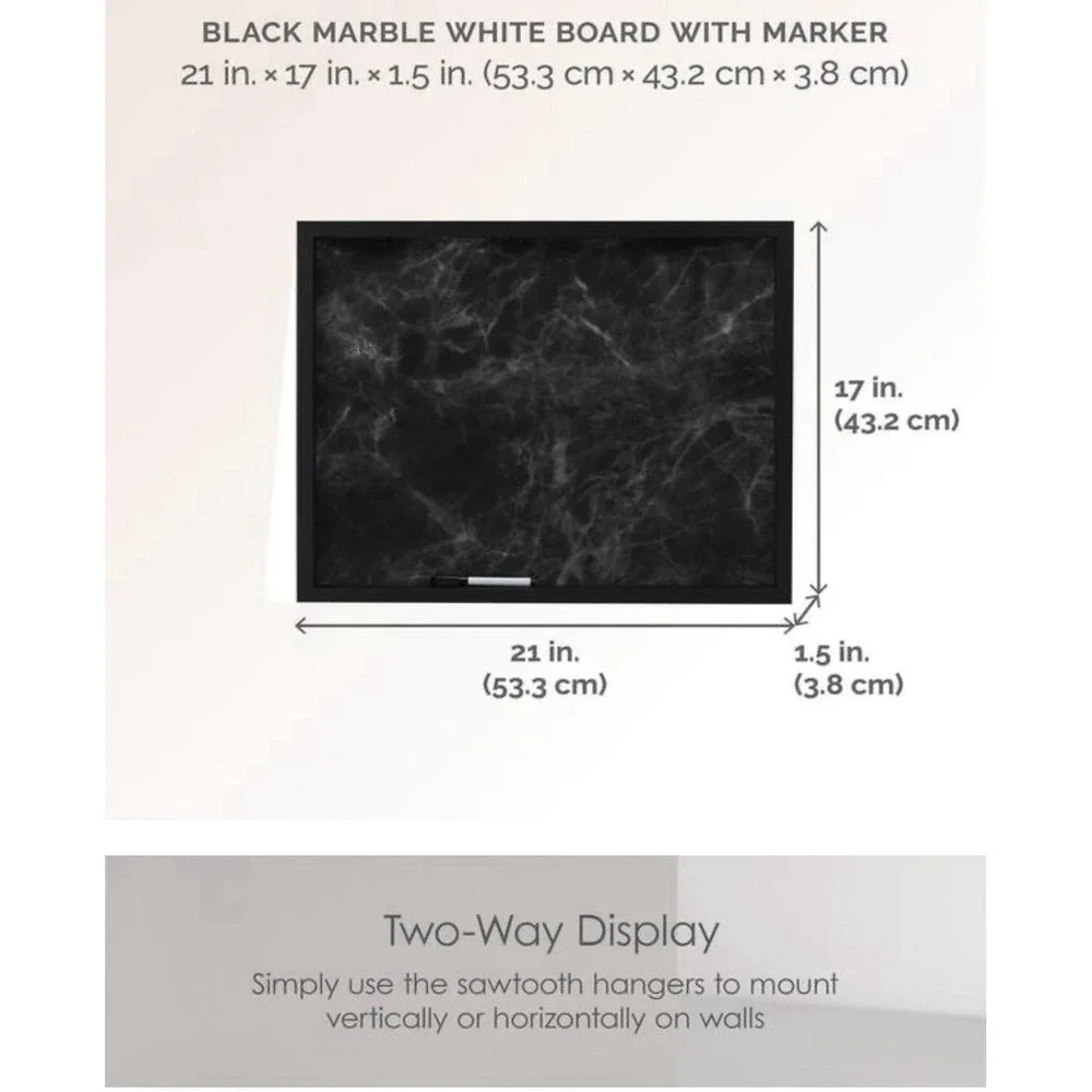 Black w/White Marble & White Marker Dry Erase Board Metal Wood Office Planner - Picture 6 of 7